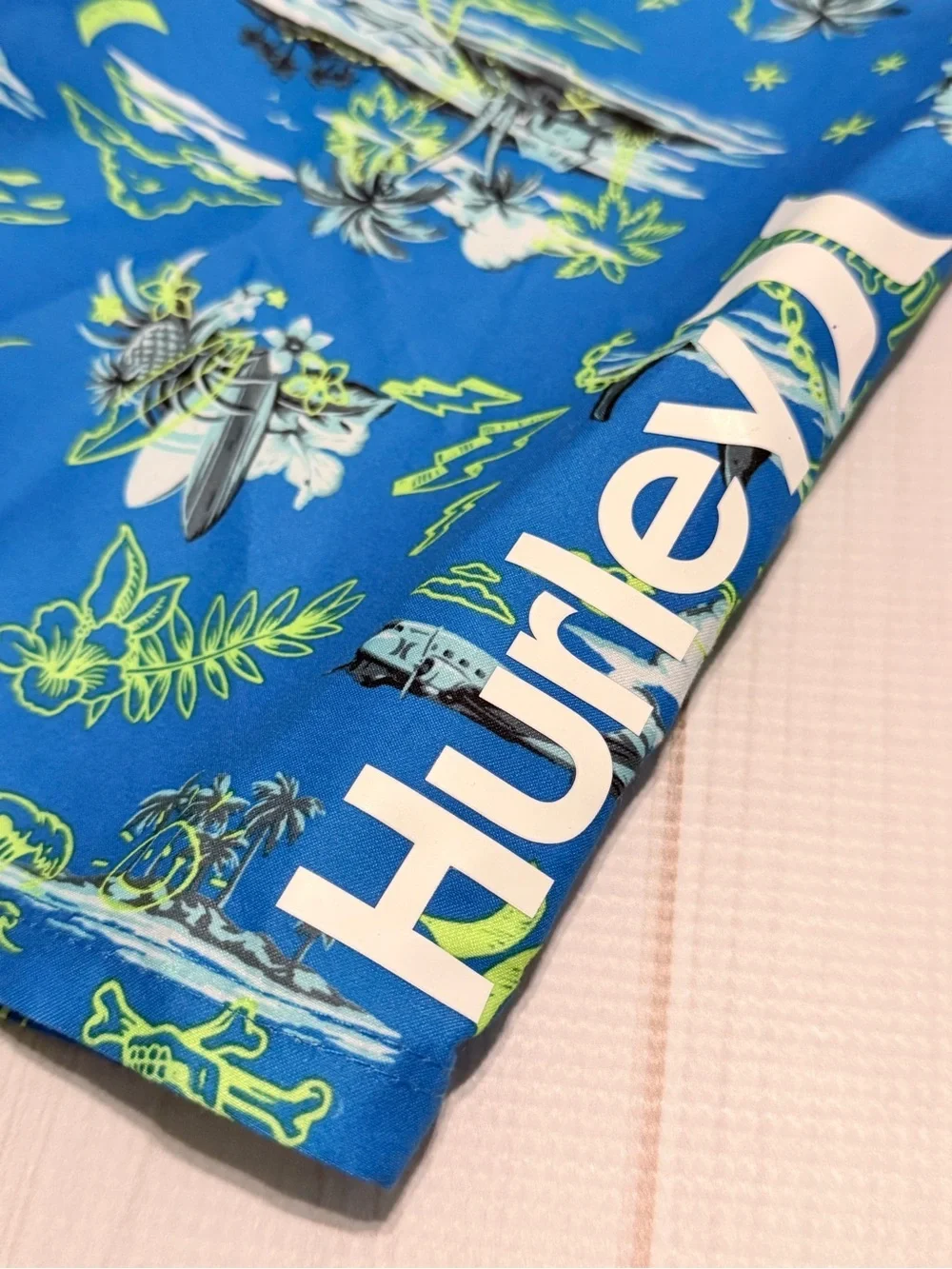 Hurley Blue Tropical Print Swim Shorts with Mint Waistband